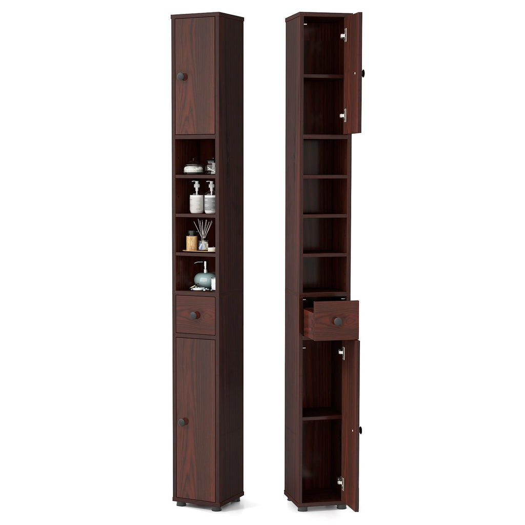 Freestanding Tall Slim Bathroom Cabinet with Drawer and Adjustable Shelves 71 Inches
