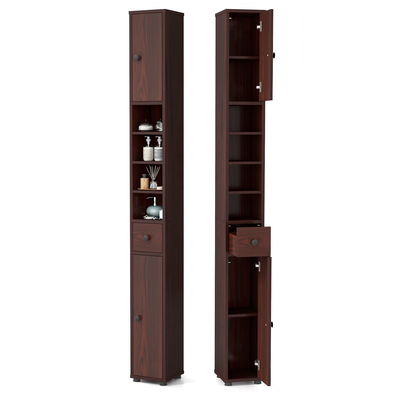 Freestanding Tall Slim Bathroom Cabinet with Drawer and Adjustable Shelves 71 Inches