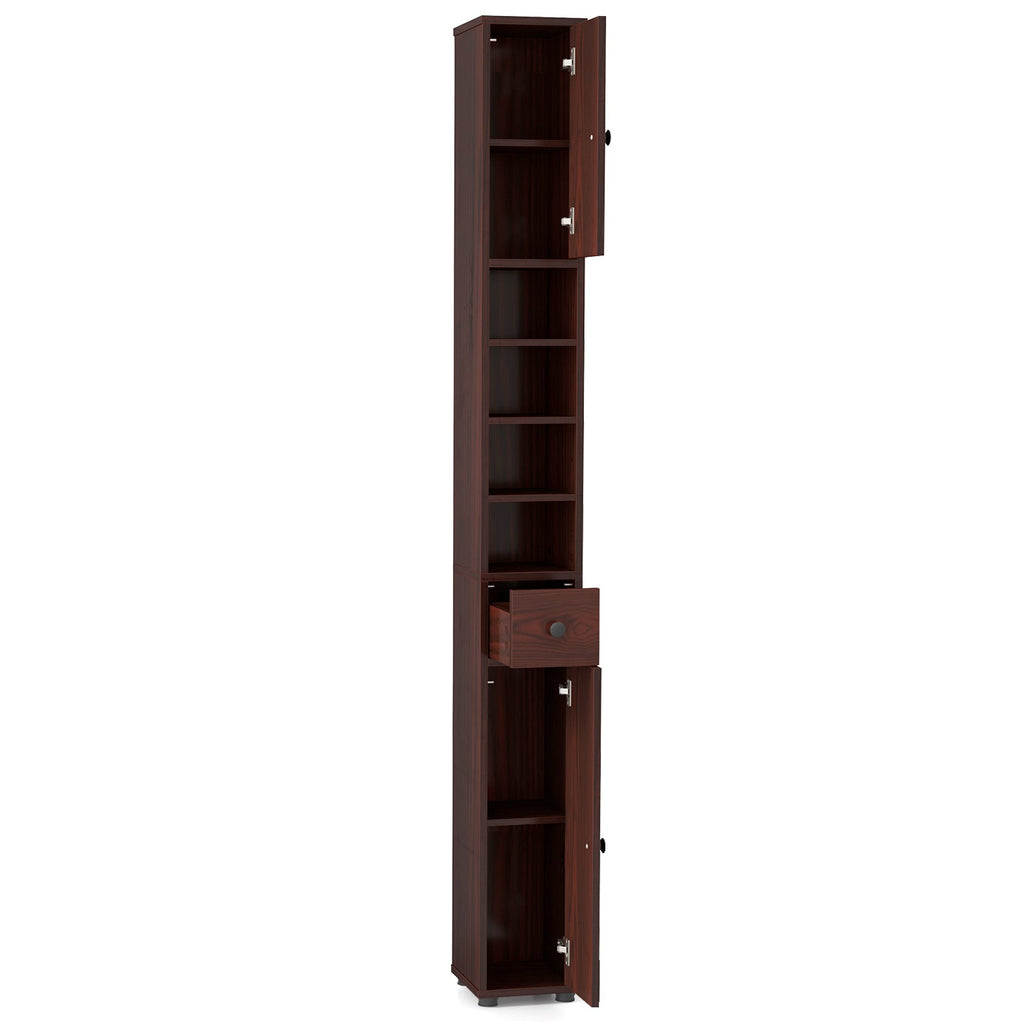 Freestanding Tall Slim Bathroom Cabinet with Drawer and Adjustable Shelves 71 Inches