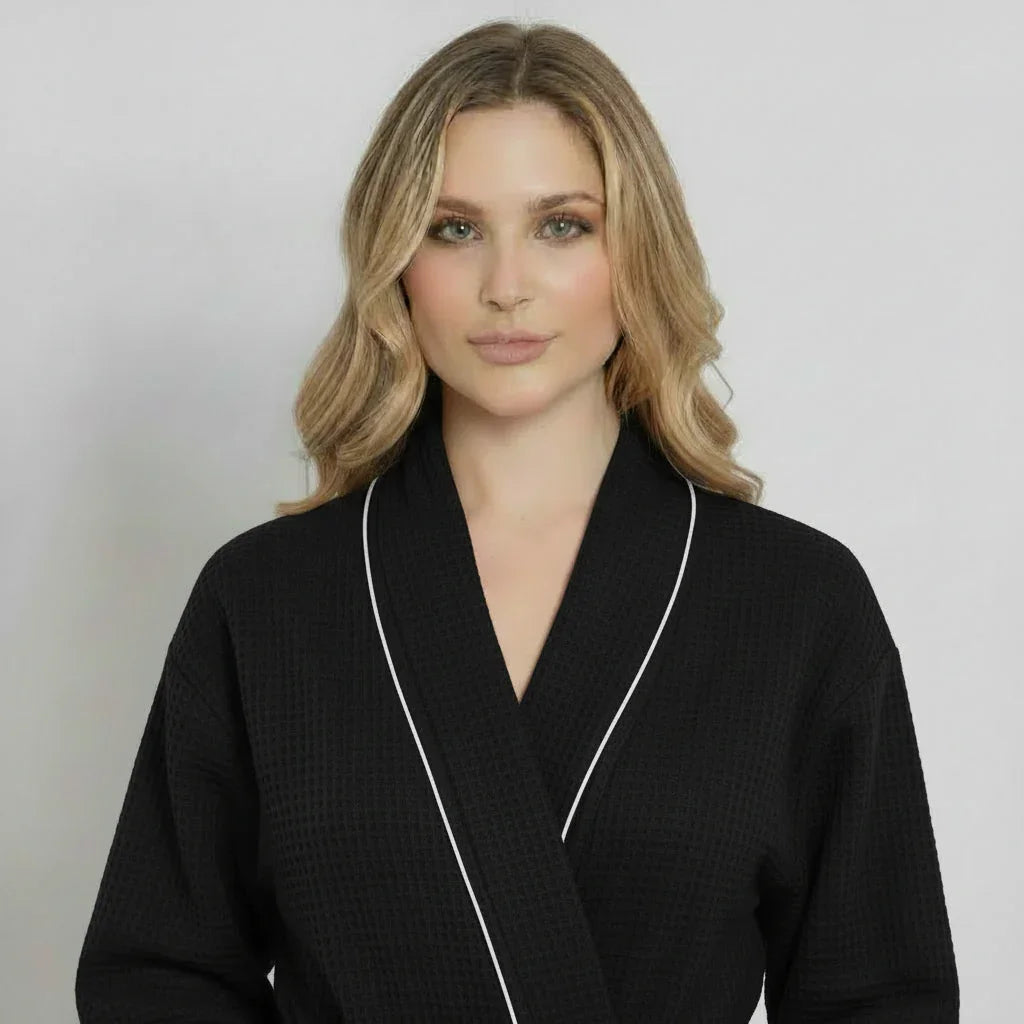 Waffle Piping Bathrobe – Lightweight Spa Comfort