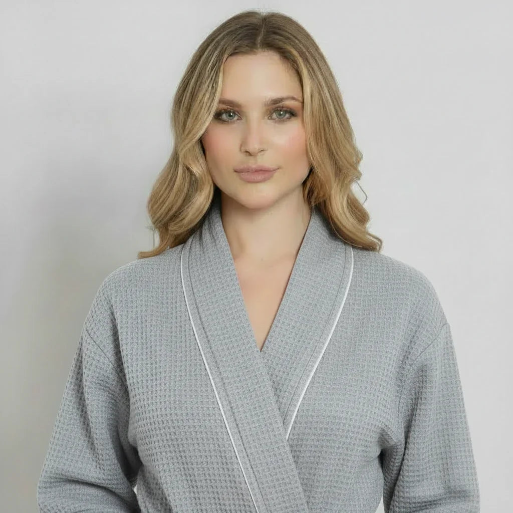Waffle Piping Bathrobe – Lightweight Spa Comfort