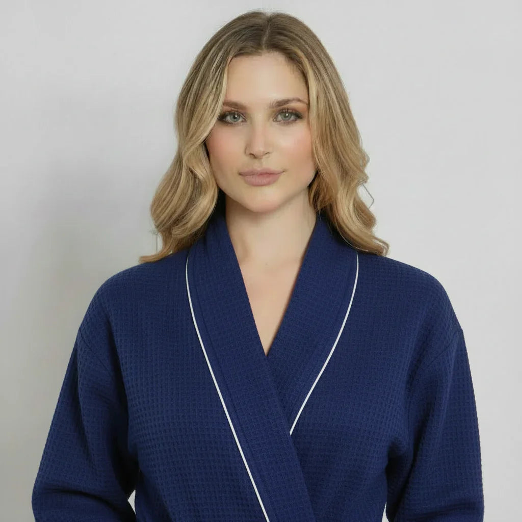 Waffle Piping Bathrobe – Lightweight Spa Comfort
