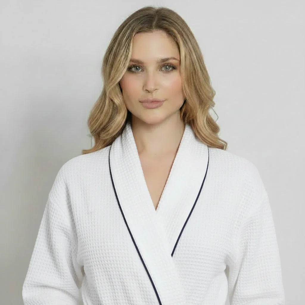 Waffle Piping Bathrobe – Lightweight Spa Comfort
