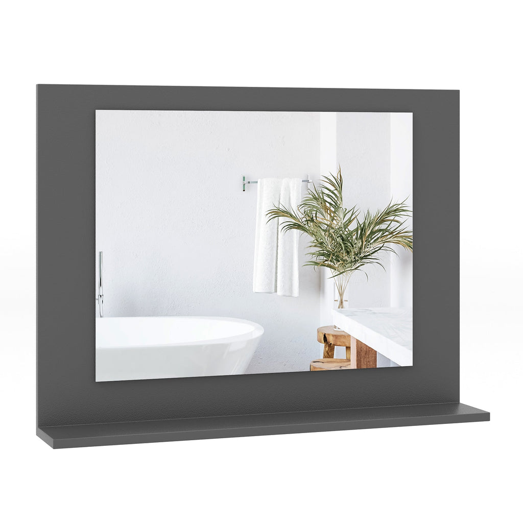 Wood Frame Rectangle Bathroom Mirror with Shelf 23.5 x 17.5 Inch