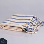 Dark Blue Striped Handwoven Turkish Towel, Wrap, Throw