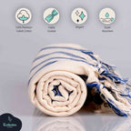 Dark Blue Striped Handwoven Turkish Towel, Wrap, Throw