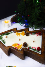 Large Christmas Tree Wooden Dough Bowl Scented Candle – Handcrafted Soy Wax Holiday Decor & Gift