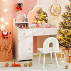 Kids Vanity Table and Chair Set with Cloud-shaped Mirror and Open Shelf-White