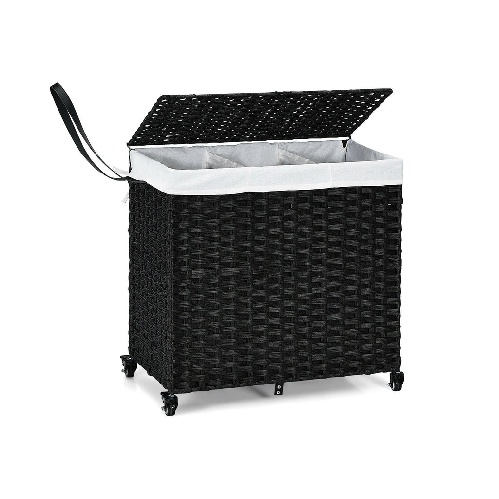 PE Rattan Laundry Hamper with Wheels and Lid