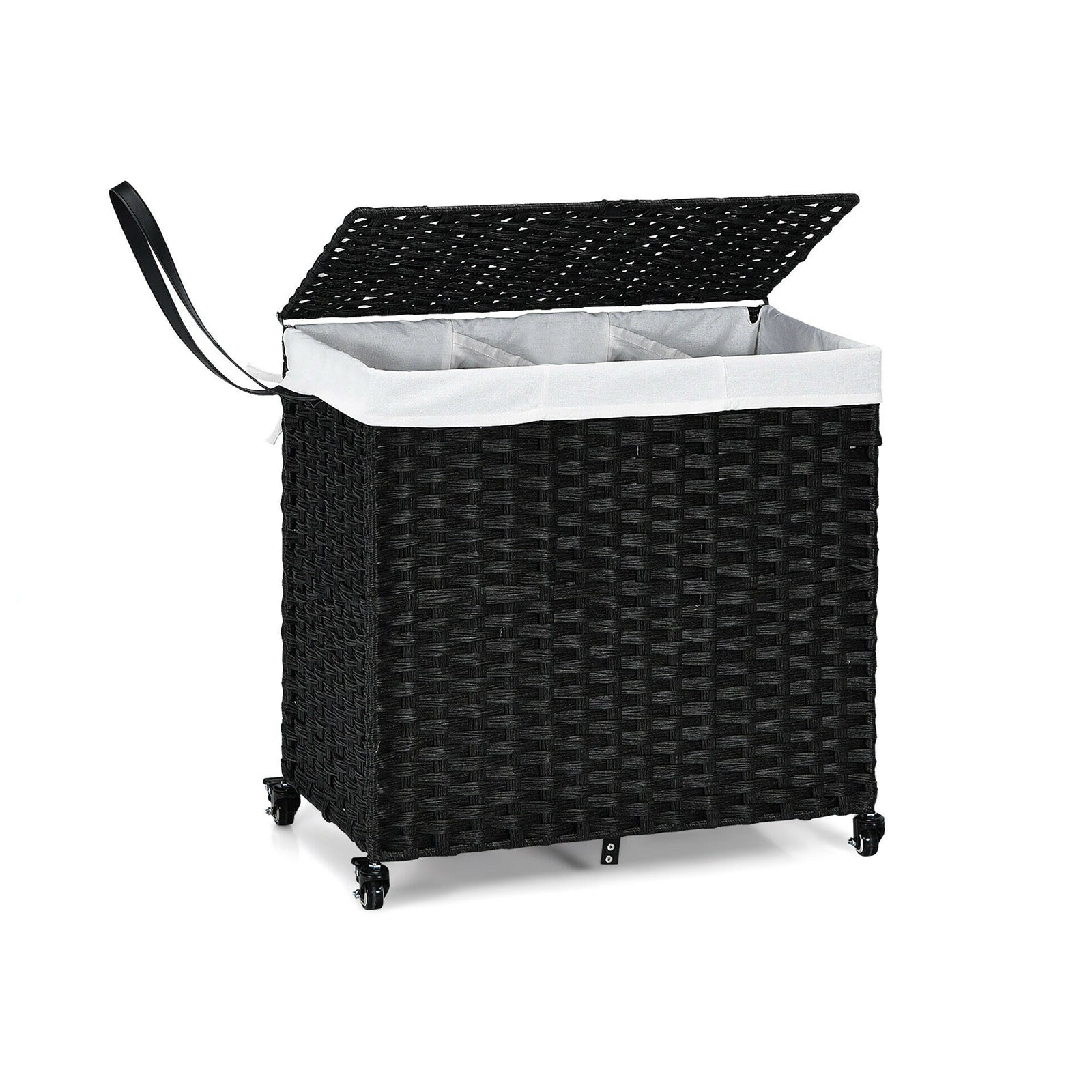 PE Rattan Laundry Hamper with Wheels and Lid