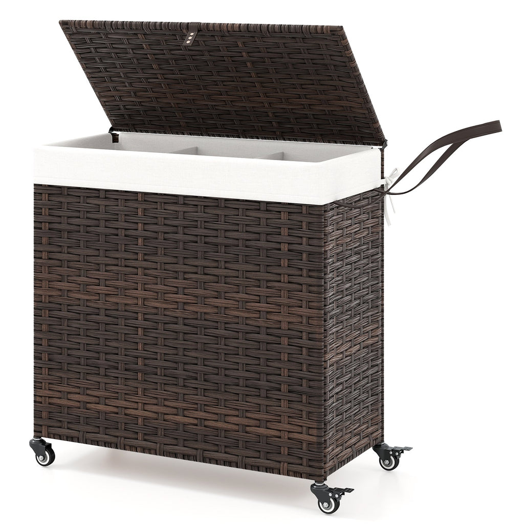 PE Rattan Laundry Hamper with Wheels and Lid