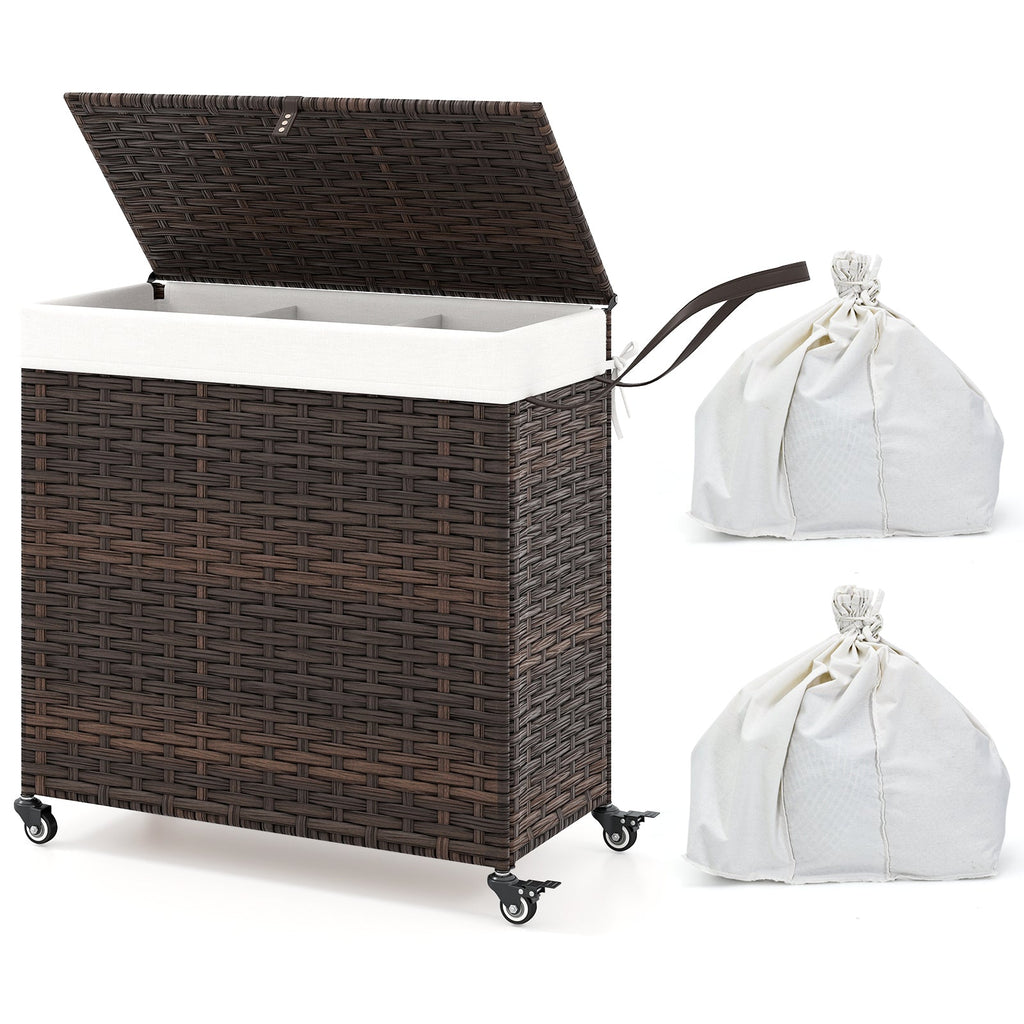 PE Rattan Laundry Hamper with Wheels and Lid