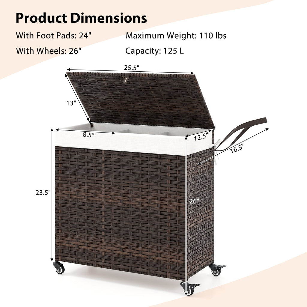 PE Rattan Laundry Hamper with Wheels and Lid