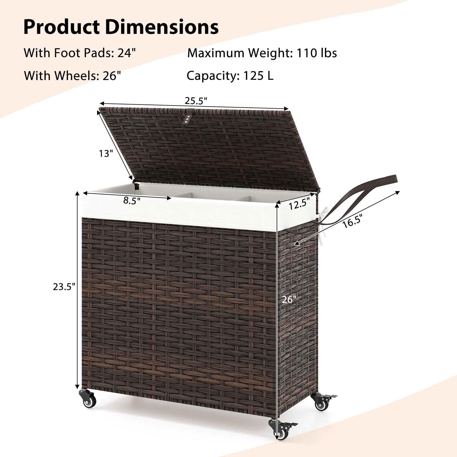 PE Rattan Laundry Hamper with Wheels and Lid