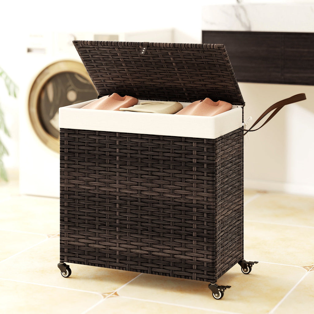 PE Rattan Laundry Hamper with Wheels and Lid