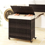 PE Rattan Laundry Hamper with Wheels and Lid