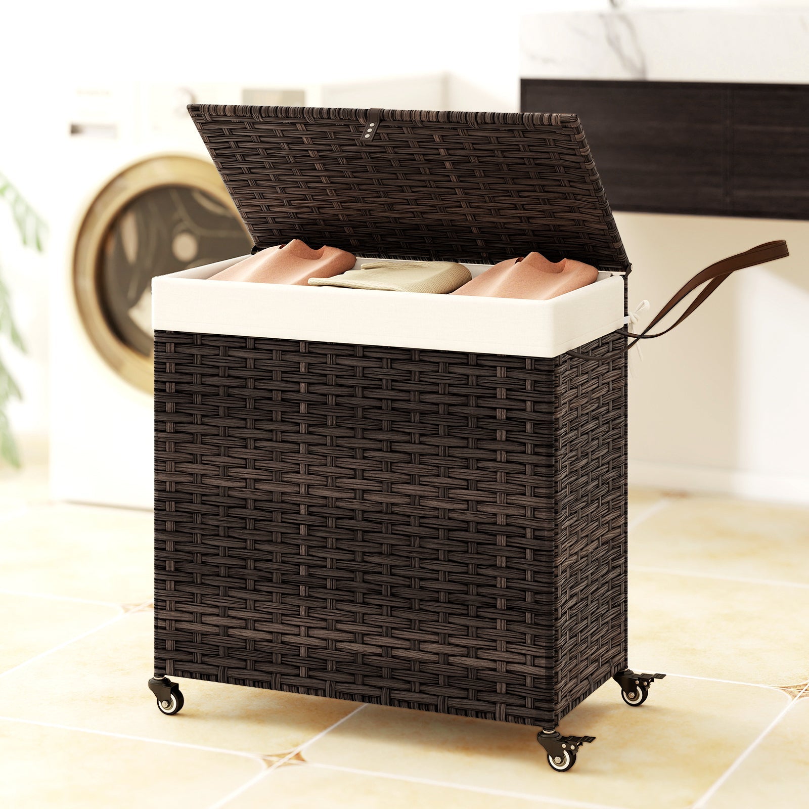 PE Rattan Laundry Hamper with Wheels and Lid
