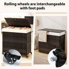 PE Rattan Laundry Hamper with Wheels and Lid