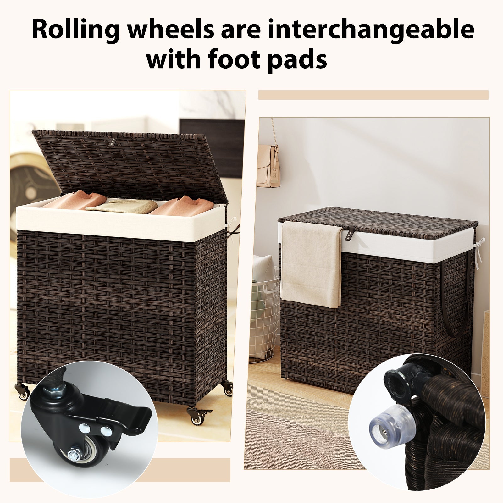 PE Rattan Laundry Hamper with Wheels and Lid