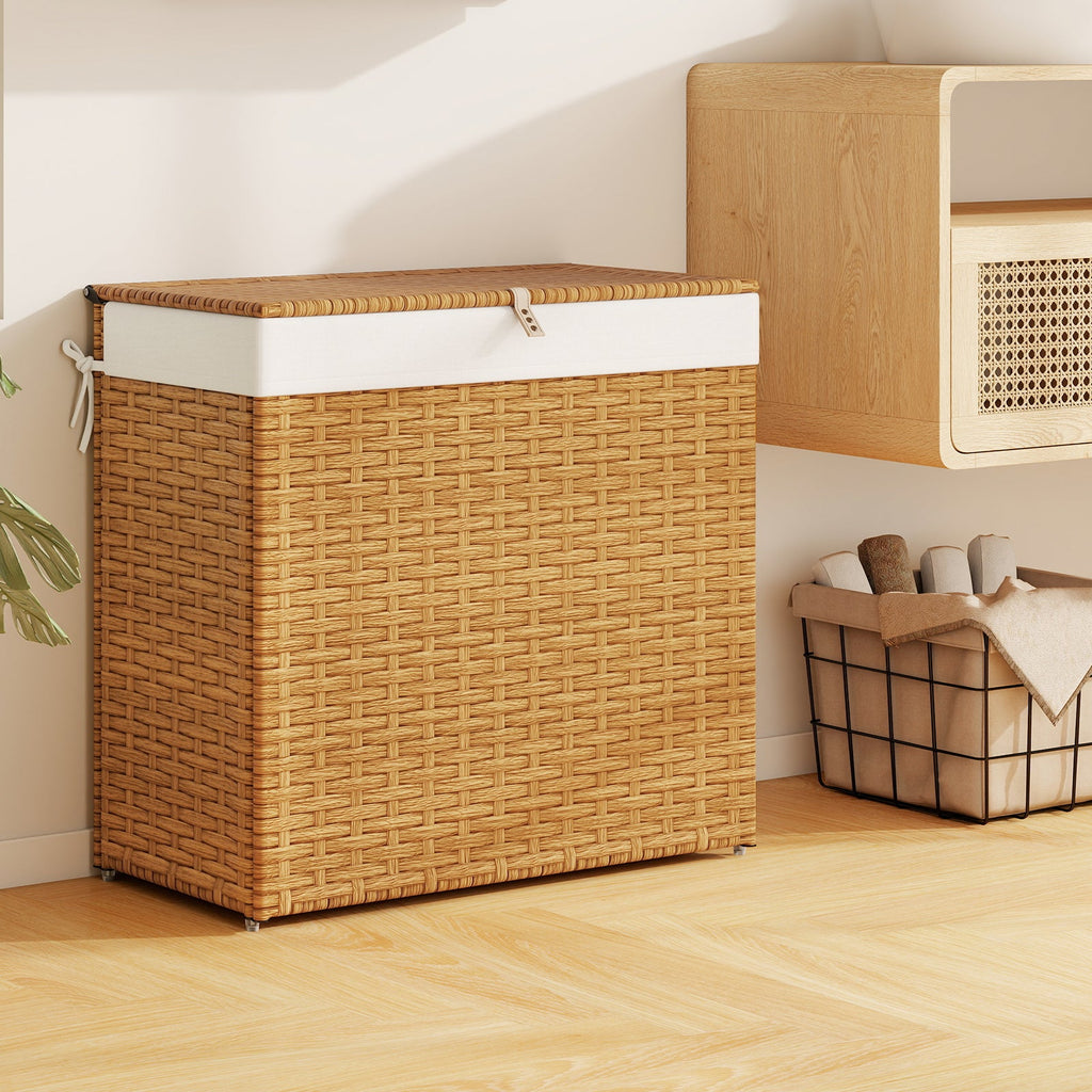 PE Rattan Laundry Hamper with Wheels and Lid