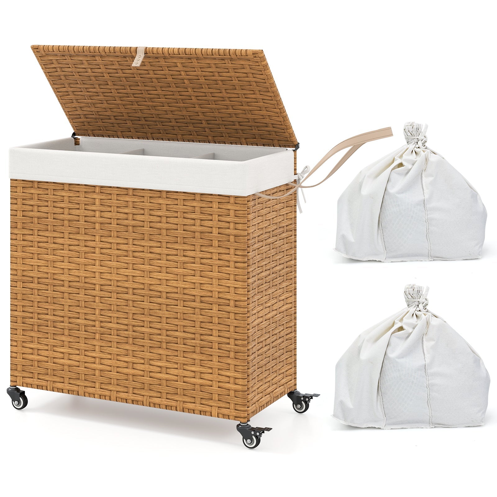 PE Rattan Laundry Hamper with Wheels and Lid