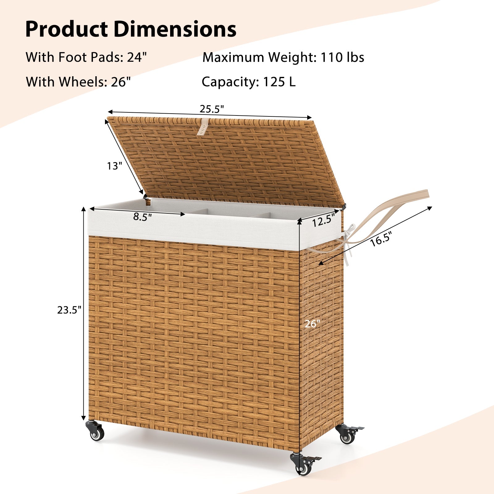 PE Rattan Laundry Hamper with Wheels and Lid