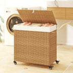PE Rattan Laundry Hamper with Wheels and Lid