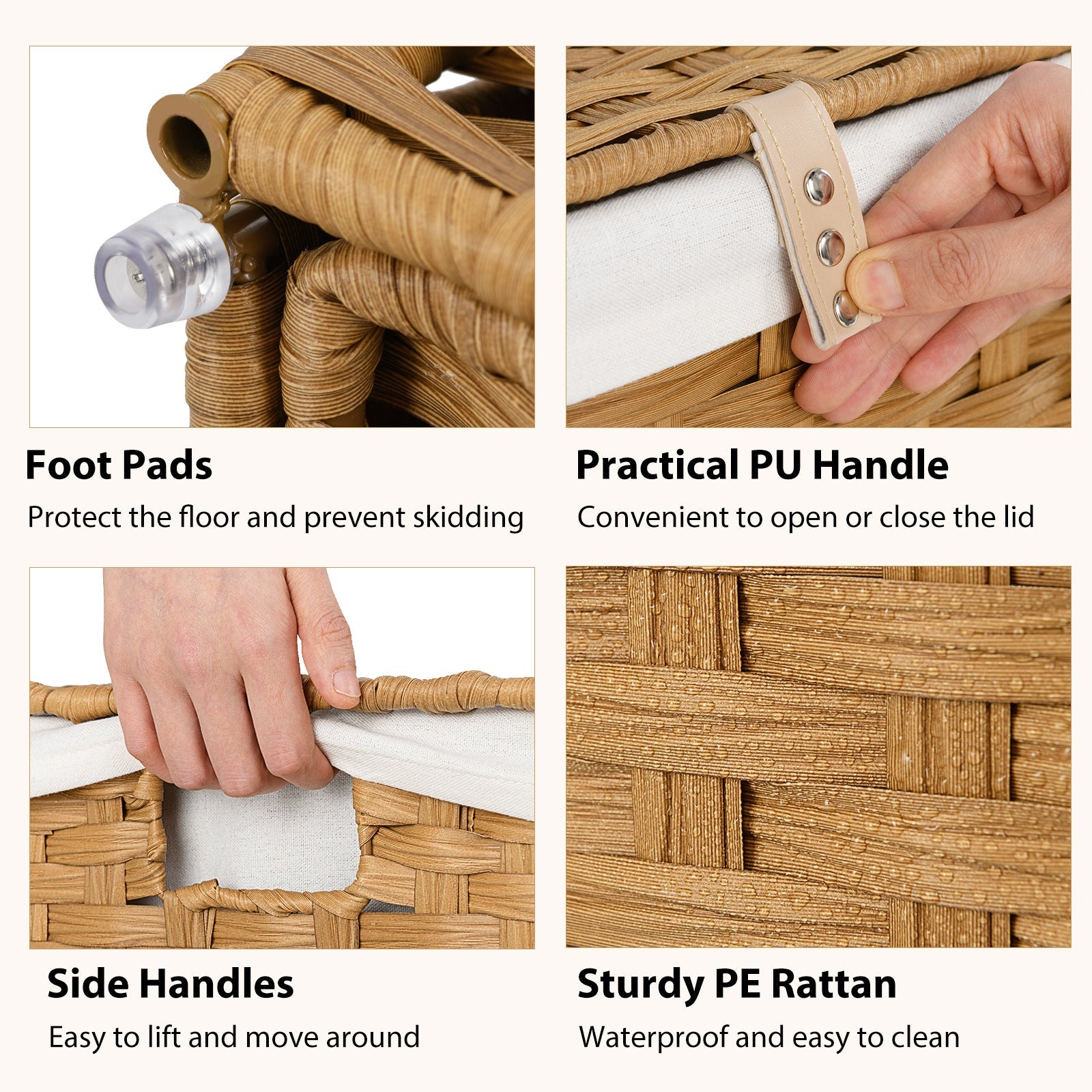 PE Rattan Laundry Hamper with Wheels and Lid