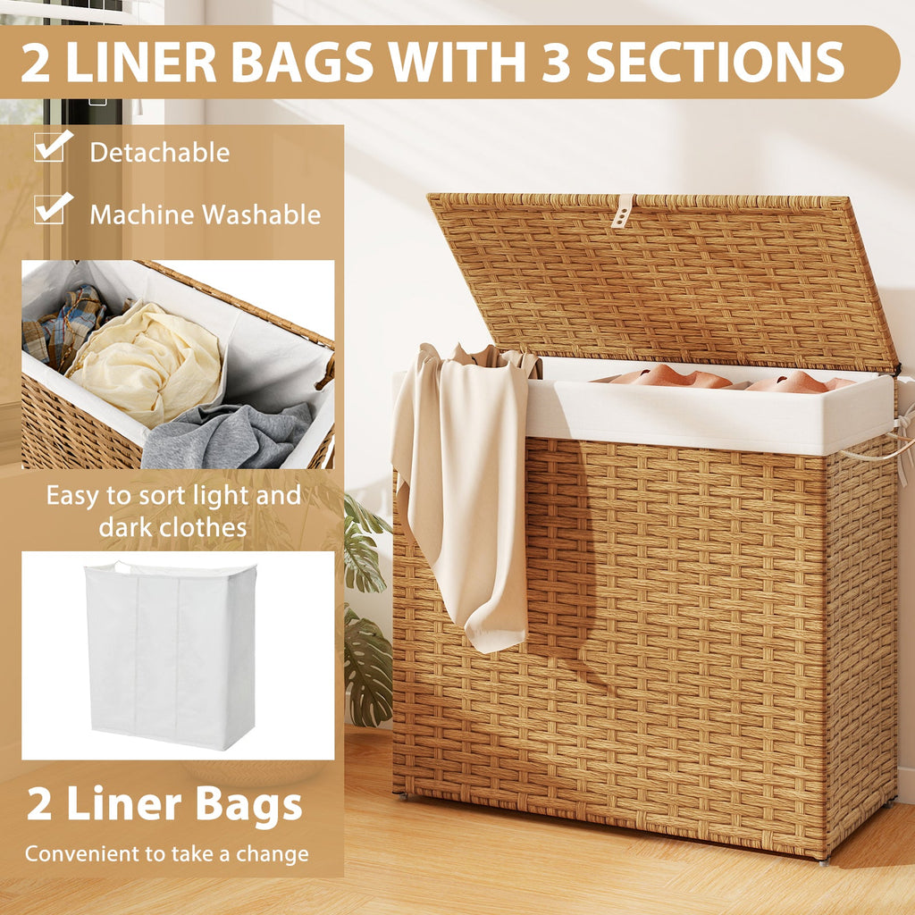 PE Rattan Laundry Hamper with Wheels and Lid