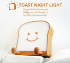 LED Toast Night Light with Silicone Foot Phone Holder Table Lamp Infinite Dimming Bread Decoration Creative Lamp Decorative Table Lamp Cute Study Lamps for Bedroom Décor