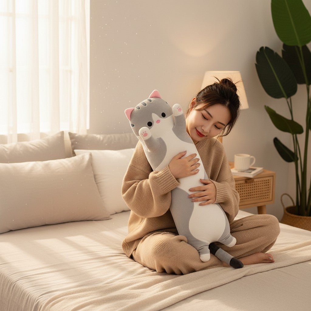 Soft Cuddly Plush Cat Pillow – 26" Long