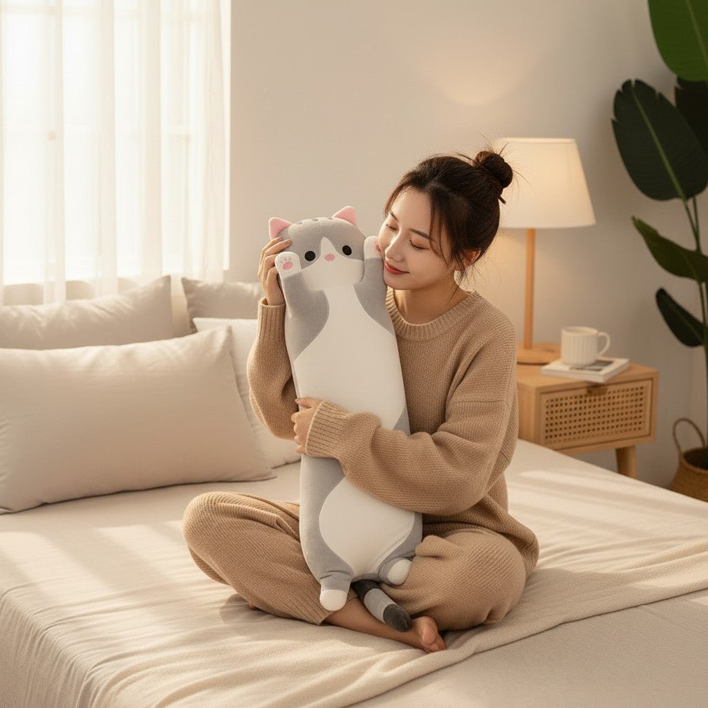 Soft Cuddly Plush Cat Pillow – 26" Long