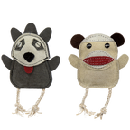 Natural Leather Wee Buddies Sock Monkey & Raccoon Dog Toys, 2 Pack