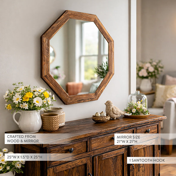 Octagon Wood Frame Mirror for Entry, Bathroom, Bedroom, Living