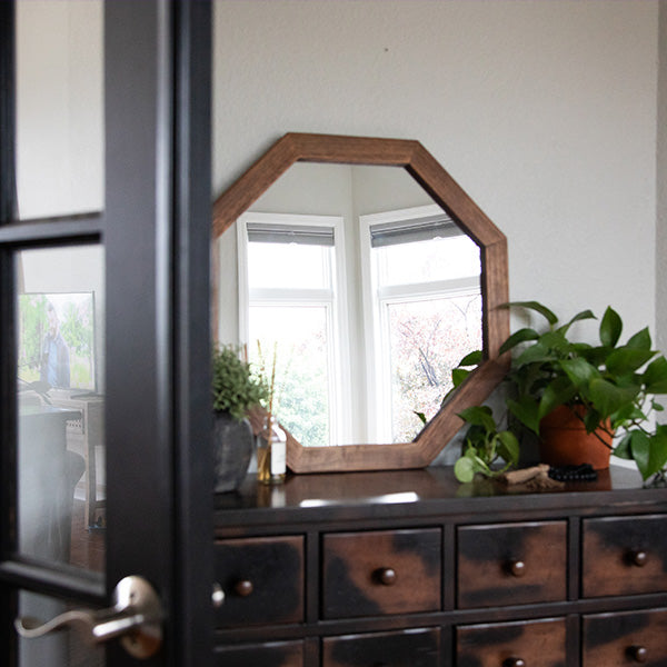 Octagon Wood Frame Mirror for Entry, Bathroom, Bedroom, Living