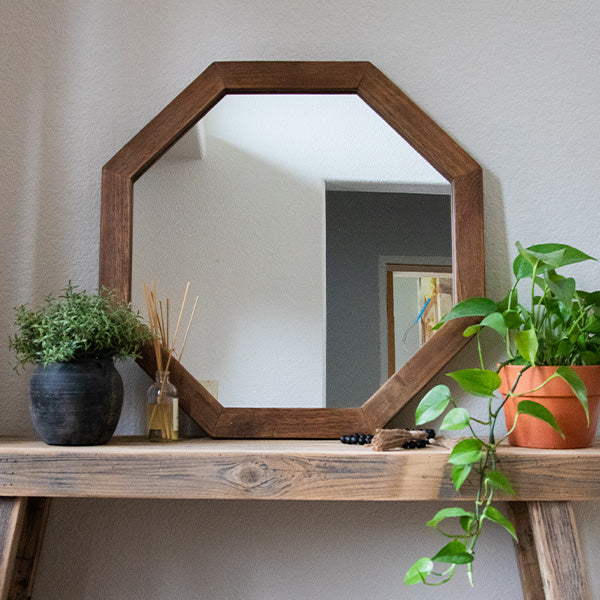Octagon Wood Frame Mirror for Entry, Bathroom, Bedroom, Living