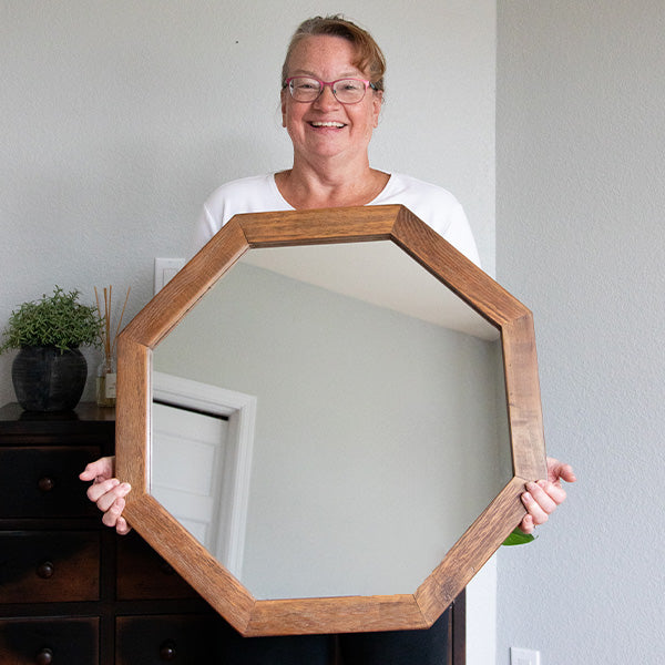 Octagon Wood Frame Mirror for Entry, Bathroom, Bedroom, Living