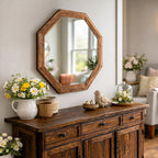 Octagon Wood Frame Mirror for Entry, Bathroom, Bedroom, Living