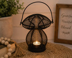 Enchanted Mushroom Wire Candle Holder – Rustic Metal Lantern