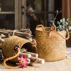 Natural Straw Basket Bag with Rope Handles (Set of 2)