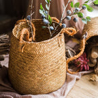 Natural Straw Basket Bag with Rope Handles (Set of 2)