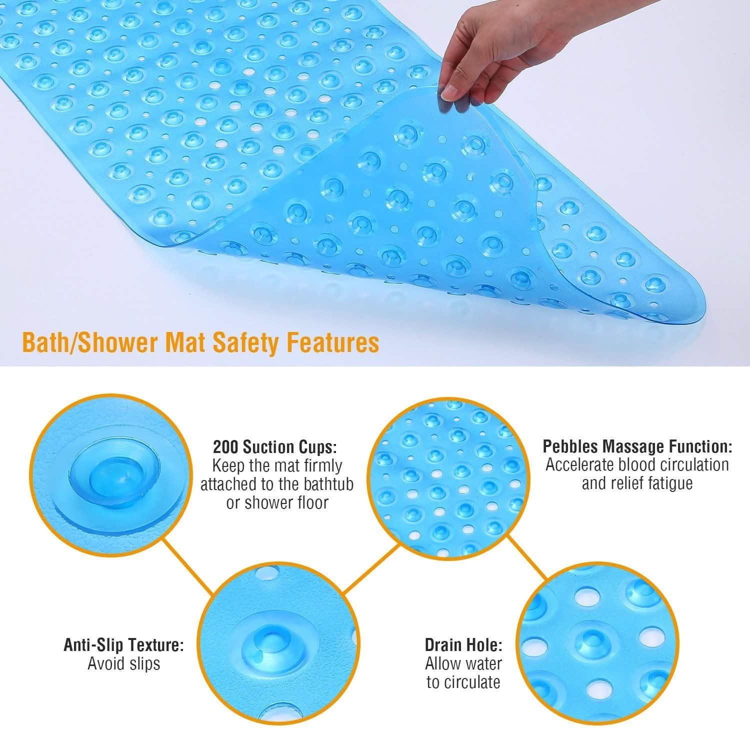 Non Slip Shower Mat Tub Mat Massage Anti-Bacterial with Suction Cups Various Colors
