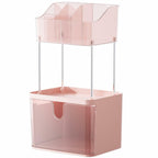 Delamu 3-Tier Makeup Organizer with Drawers & 6-Grid Top Pink Vanity Storage