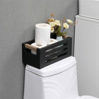 Wood Toilet Paper Holder Basket with Handles Black 12x5.9x4.9in Black