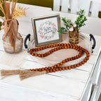 Round Wood Tray with Wood Bead Garland 13" Decorative Tray with Handles