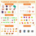Bruvoalon 200Pcs Mini Play Kitchen Accessories Set Pink ABS Cookware Tableware