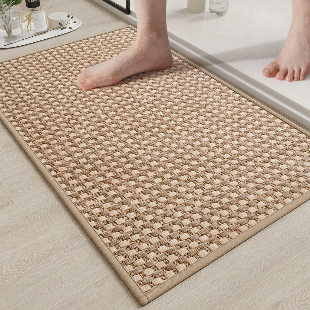 YDKGL Non Slip Bath Mat Braided Rubber Backing Brown 24x35 Washable
