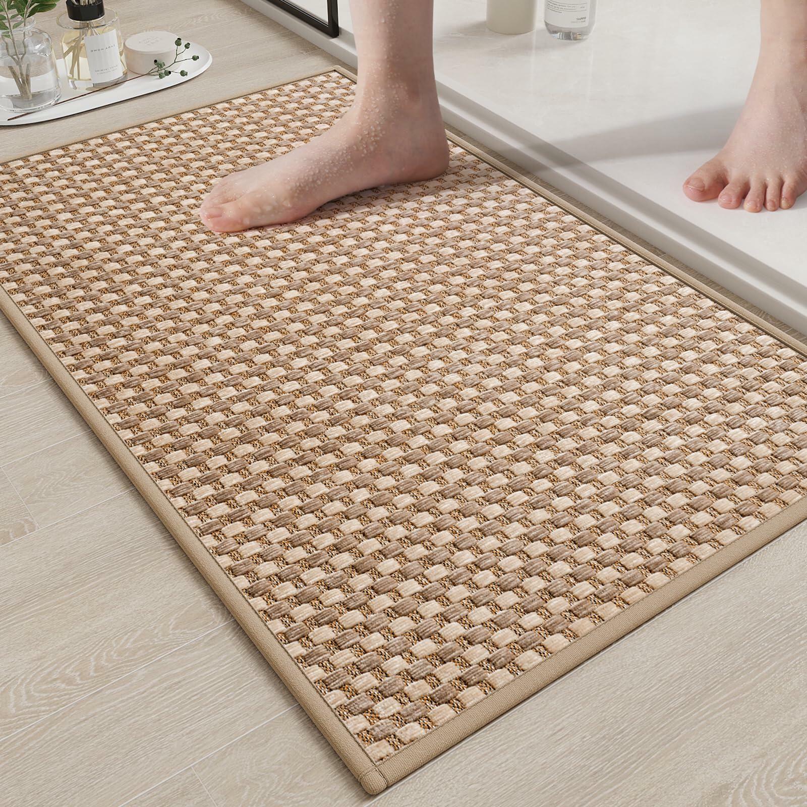 YDKGL Non Slip Bath Mat Braided Rubber Backing Brown 24x35 Washable