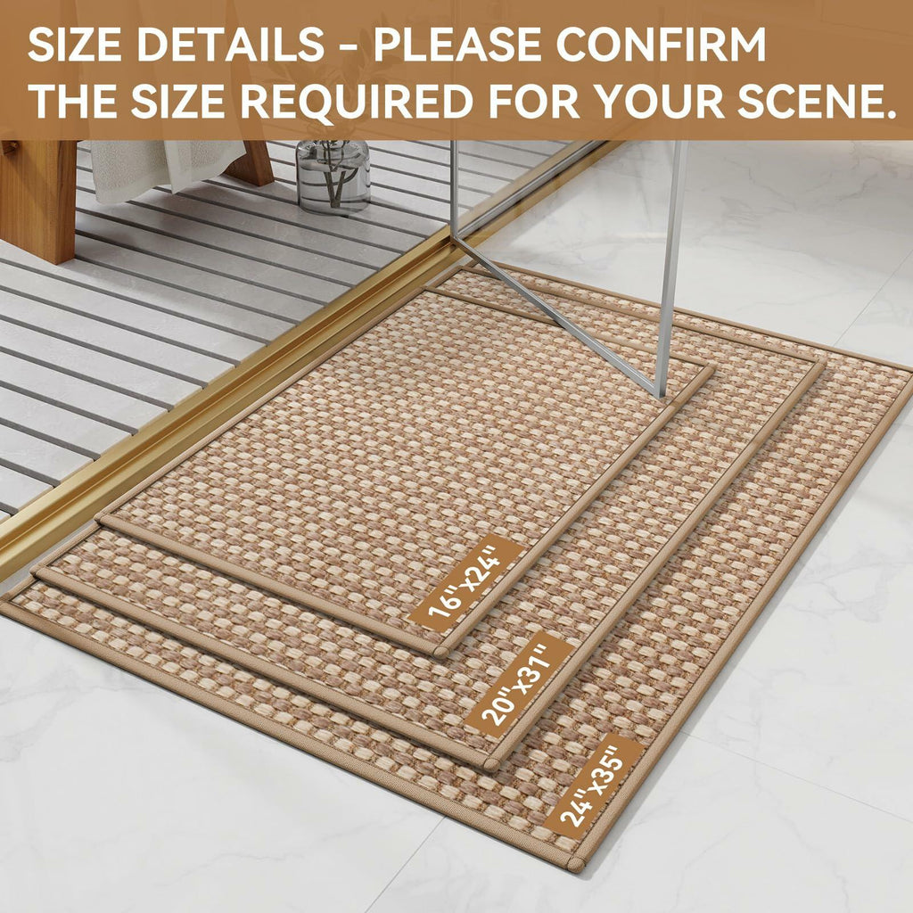 YDKGL Non Slip Bath Mat Braided Rubber Backing Brown 24x35 Washable