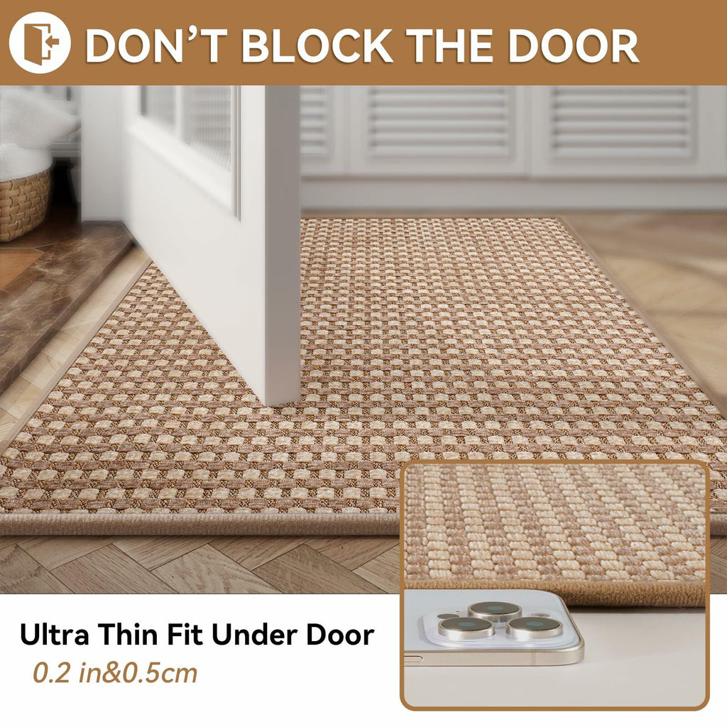 YDKGL Non Slip Bath Mat Braided Rubber Backing Brown 24x35 Washable